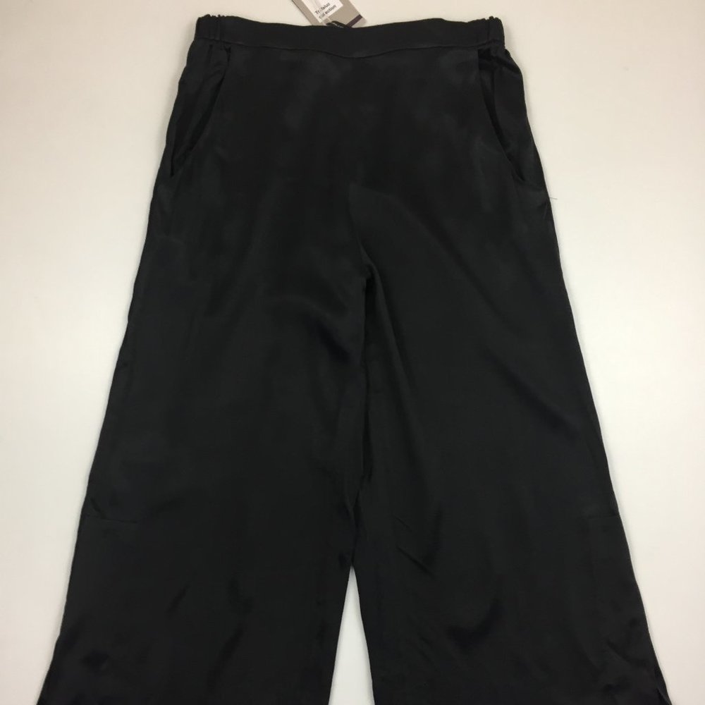 NWT ZARA Trafaluc Dark Shiny Gray Oversized Wide Leg Slit Hem High Waist Pants